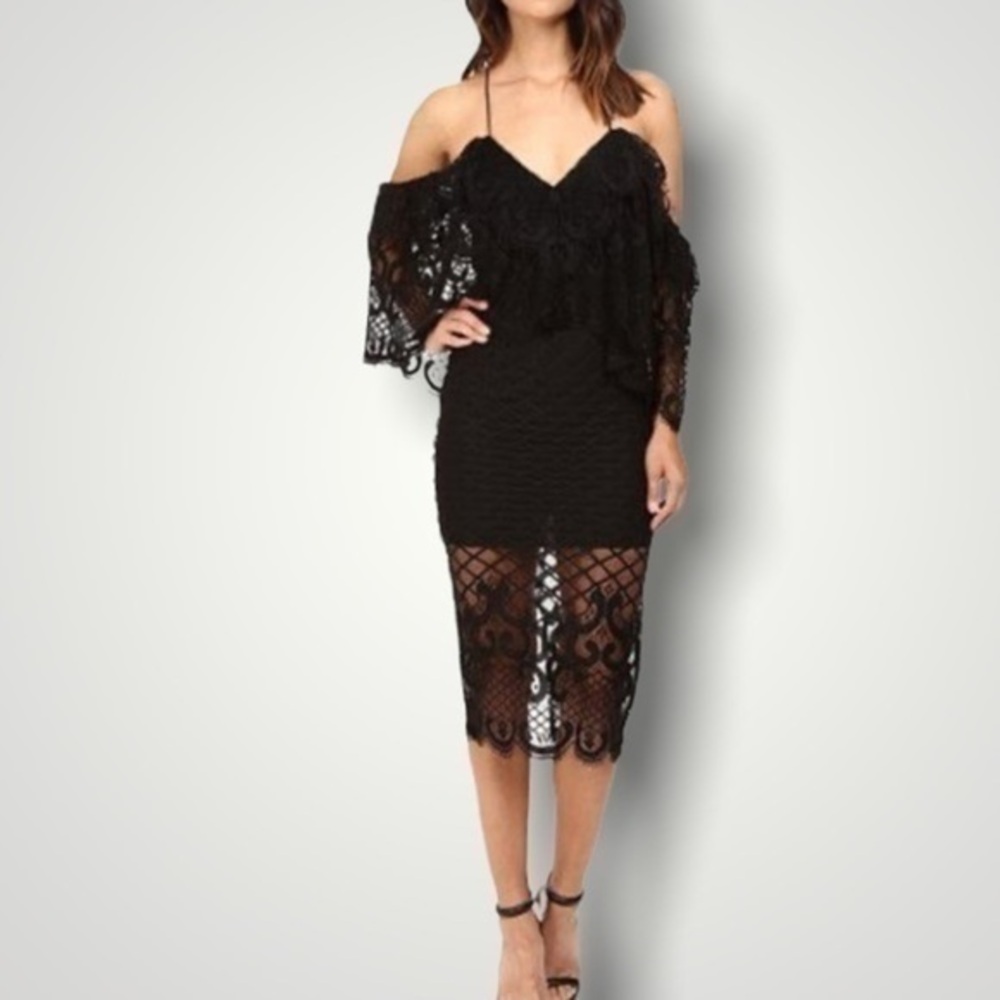 Alice McCall bless this dress cold shoulder lace midi dress in black